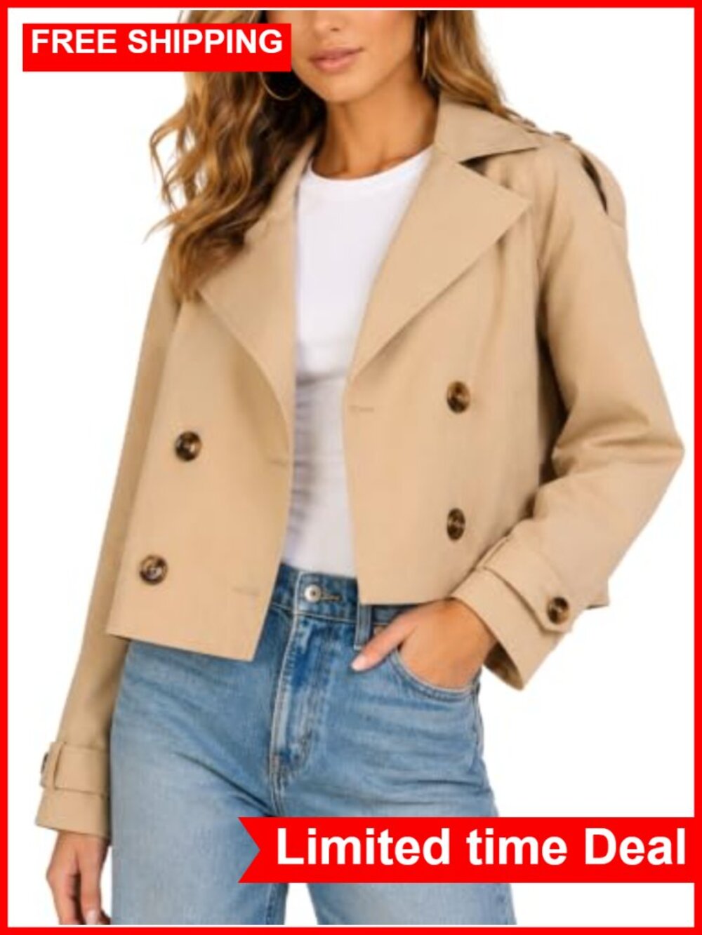 Oversized Cropped Double-Breasted Trench Jacket Lapel Lightweight Layer